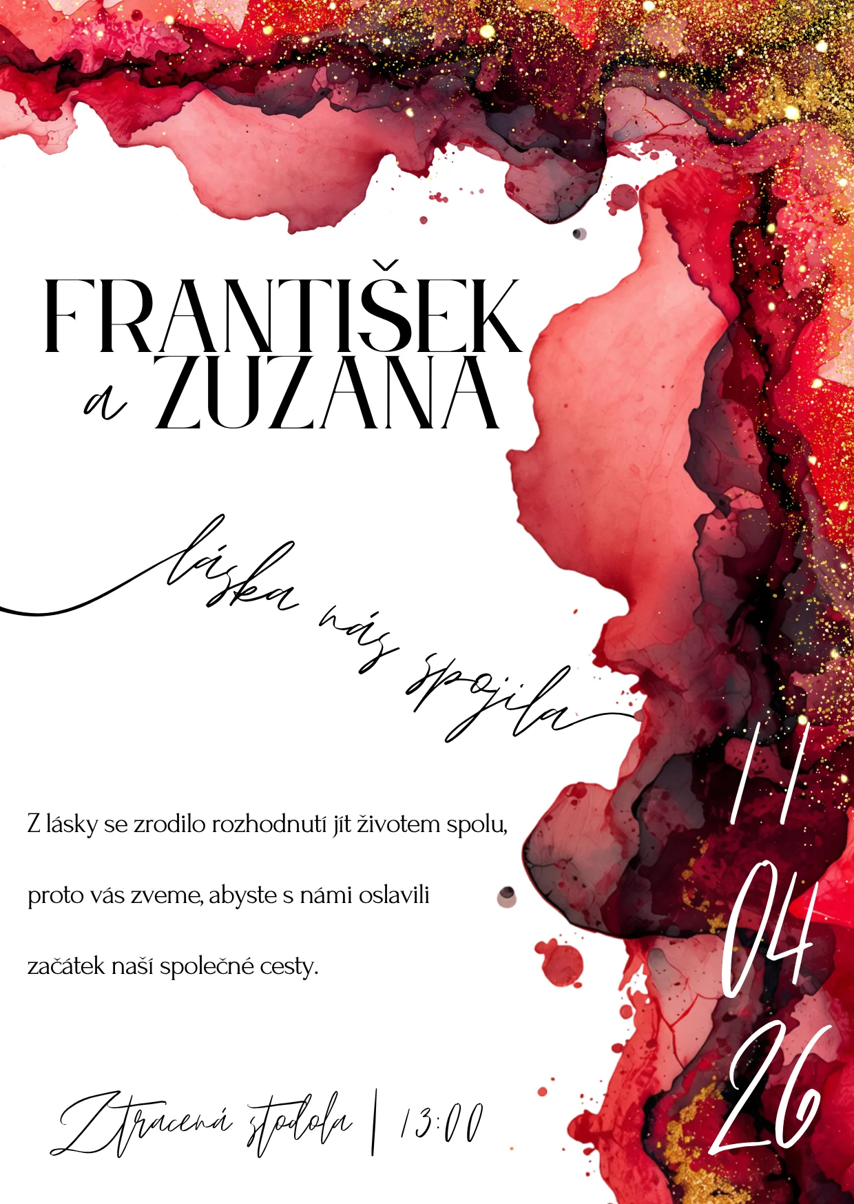 Oznámení - digitální návrh - RED WATERCOLOR