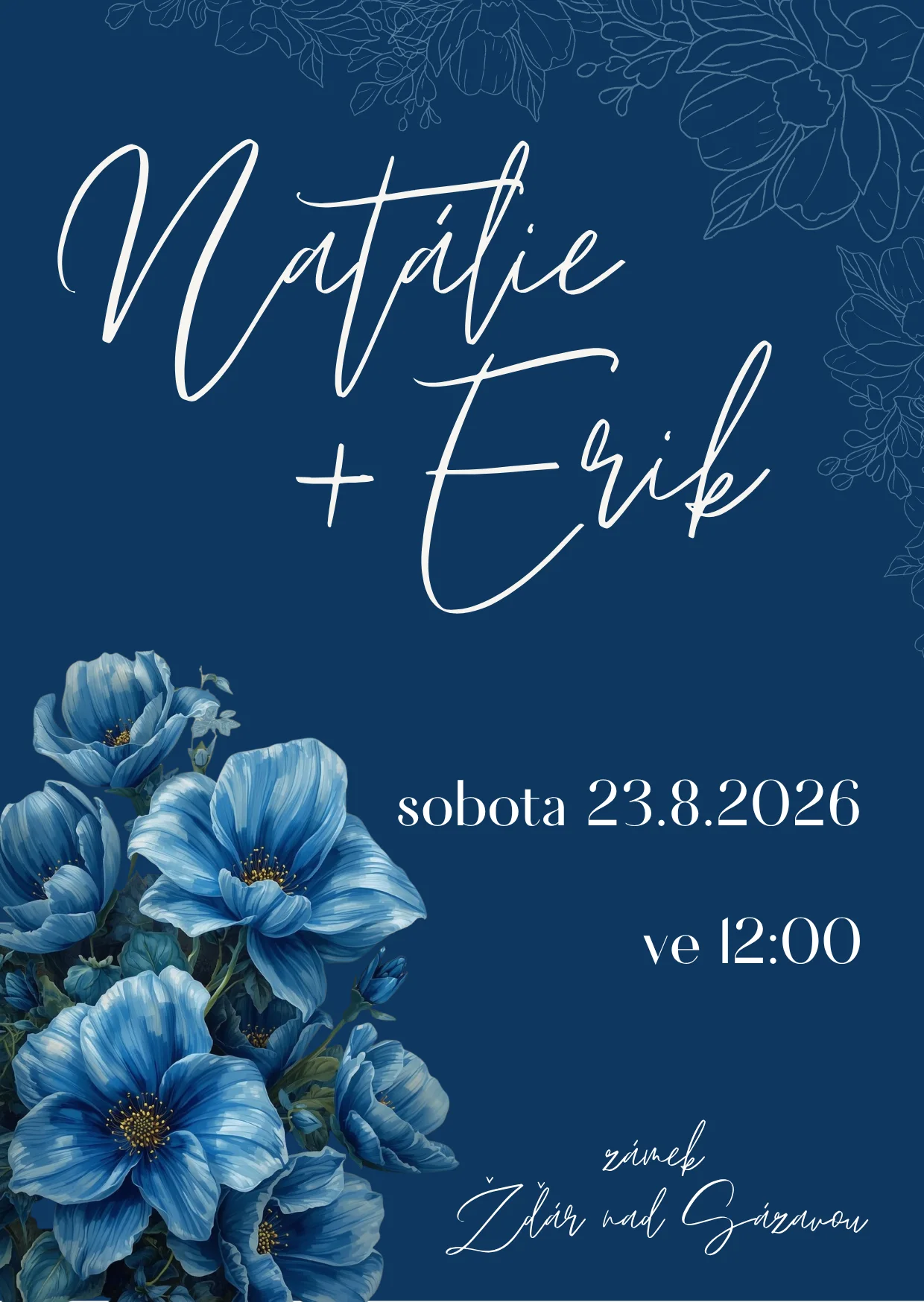 Oznámení - digitální návrh - BLUE FLOWER
