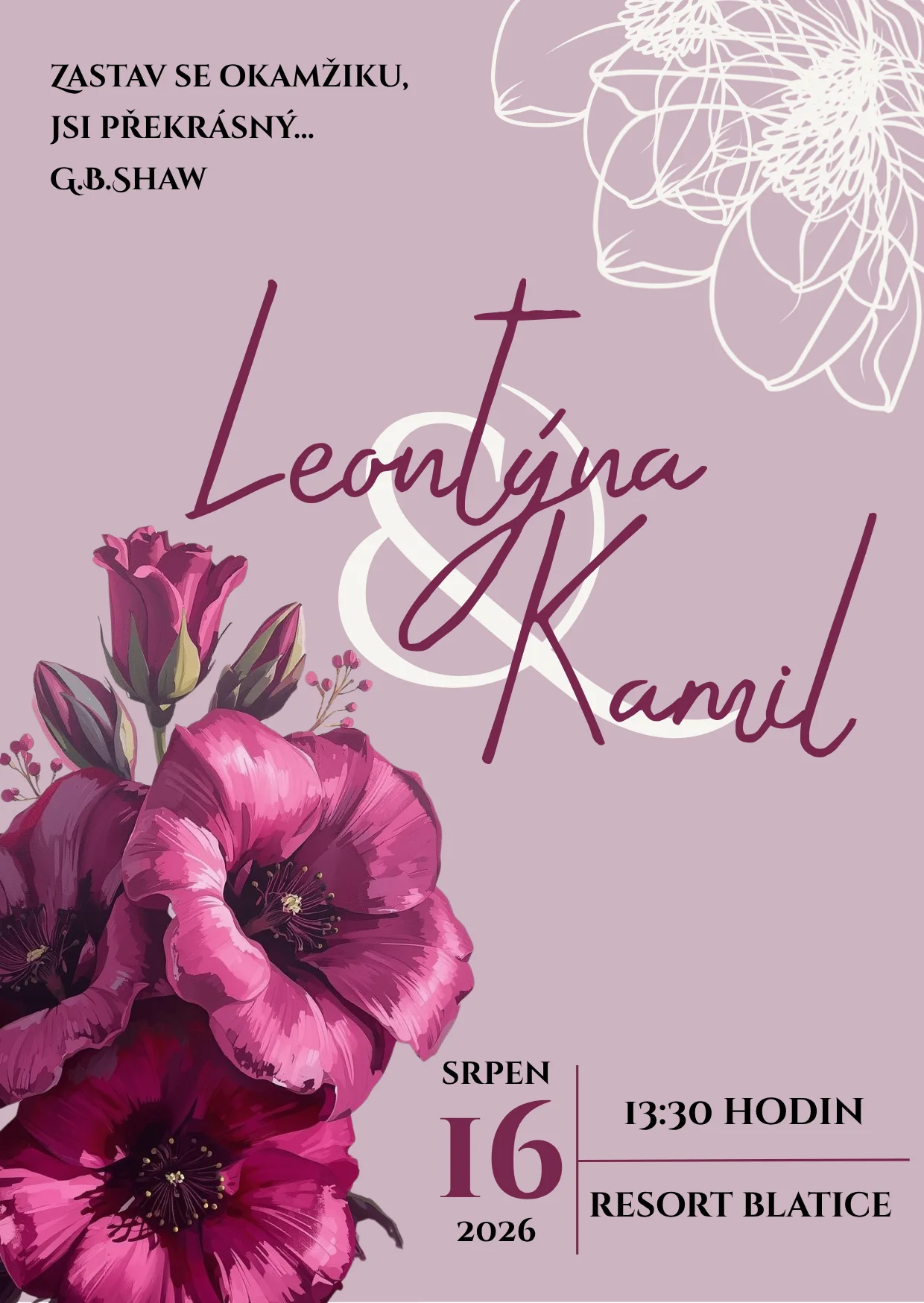 Oznámení - digitální návrh - LILA FLOWER