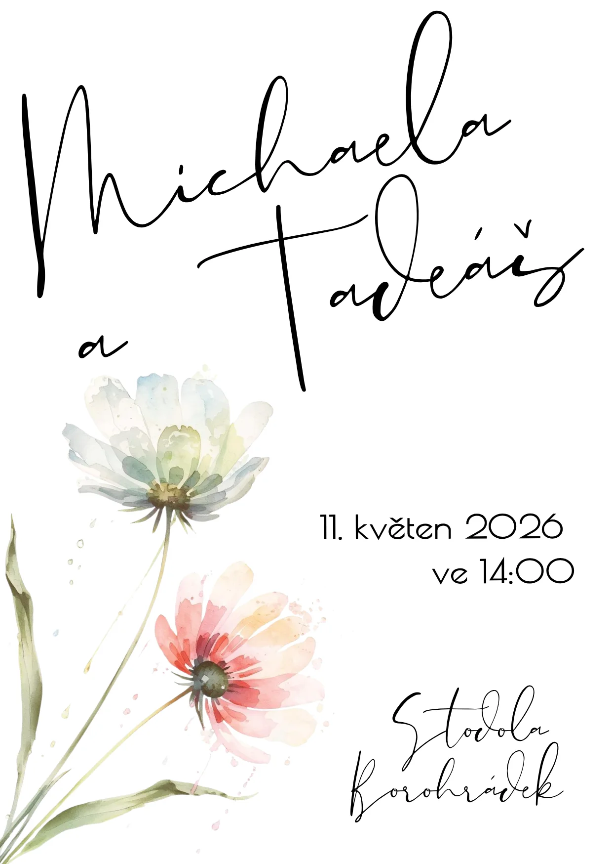 Oznámení - digitální návrh - WATERCOLOR FLOWERS