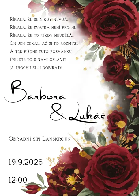 Oznámení - digitální návrh - BURGUNDY ROSES